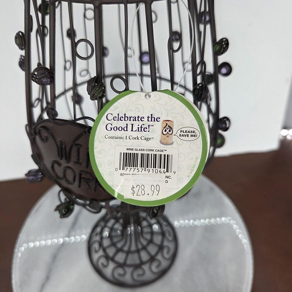 Wine Cork Cage Holder Glass Shape Metal Decor Bead Grape Accents Storage Contain - Picture 9 of 10